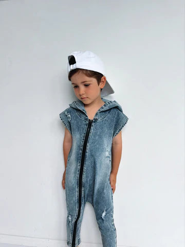 Ballerinas and Boys Blue Wash Denim Romper