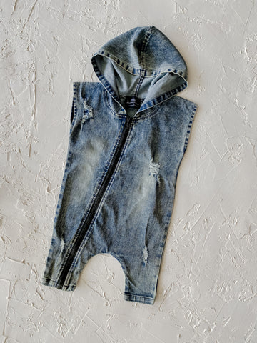 Ballerinas and Boys Blue Wash Denim Romper