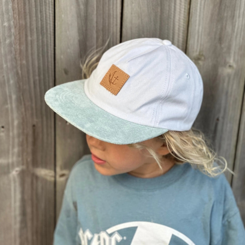 Anchor & Arrow Cruiser Cap - Blue Canvas & Sage Suede