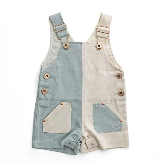With Love For Kids Everett Short Overalls - Split Blue