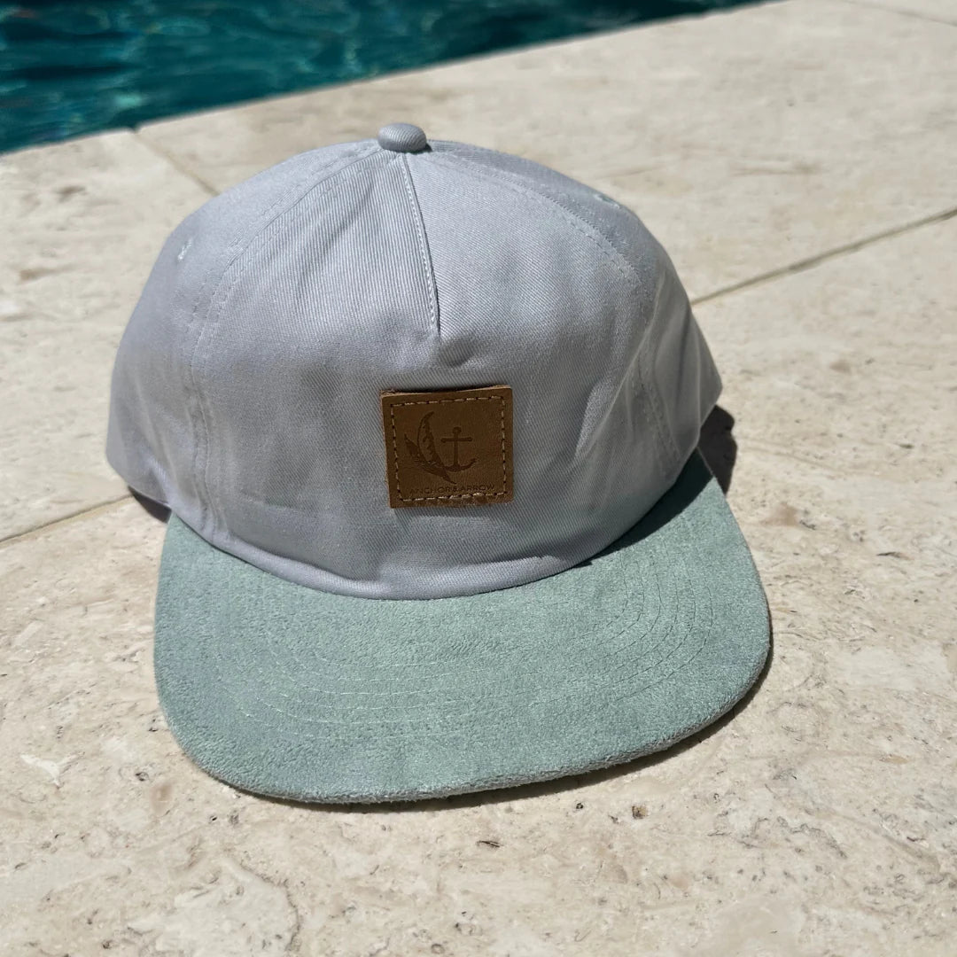 Anchor & Arrow Cruiser Cap - Blue Canvas & Sage Suede