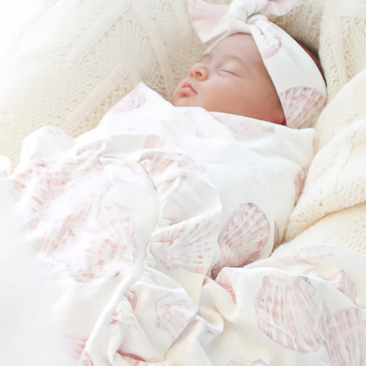 Anchor & Arrow Jersey Frill Swaddle & Top Knot - Sea Shells