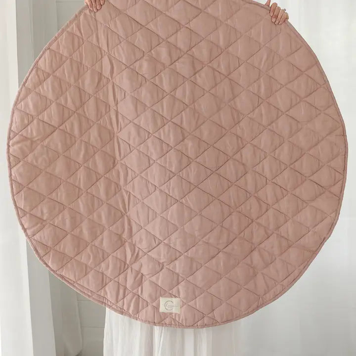 Linen Label Dusty Rose & Gingham - French Linen Quilted Play Mat Blanket