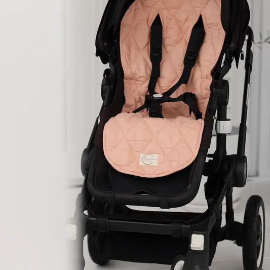 Linen Label Coral & Gingham - Pram Liner in Pure Linen