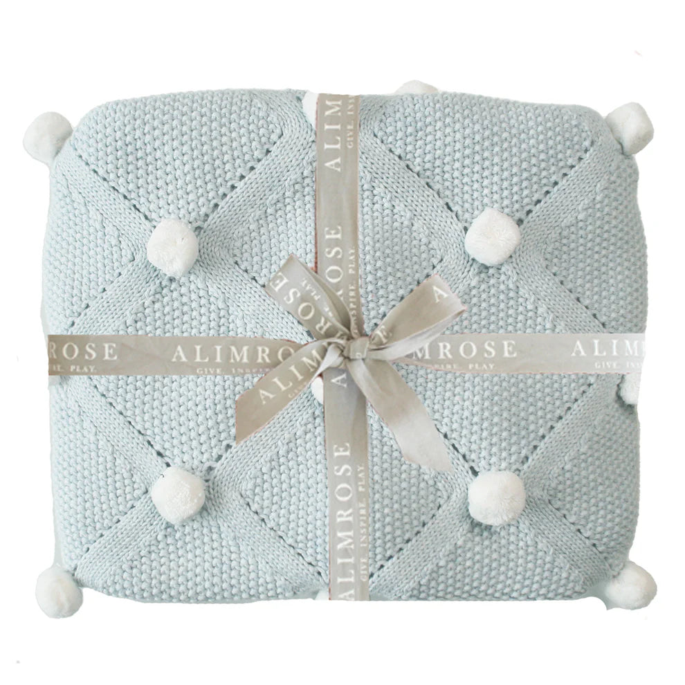 Alimrose Pom Pom Baby Blanket - Powder Blue