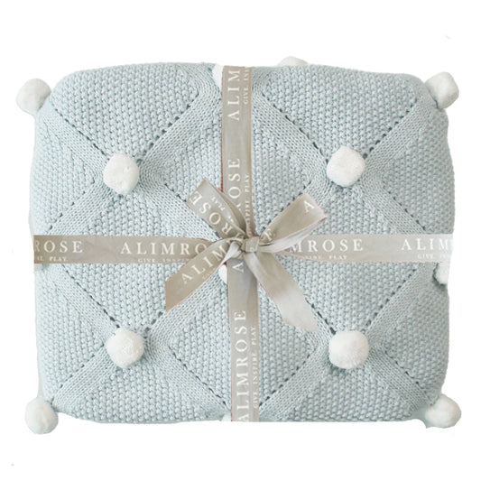 Alimrose Pom Pom Baby Blanket - Powder Blue