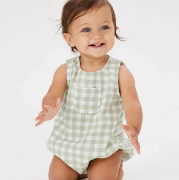 Kyndbaby Sleeveless Romper - Sage Gingham