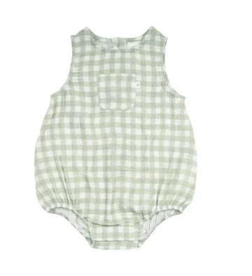 Kyndbaby Sleeveless Romper - Sage Gingham