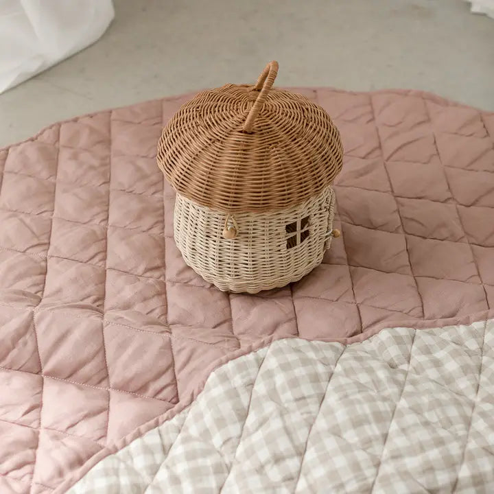 Linen Label Dusty Rose & Gingham - French Linen Quilted Play Mat Blanket