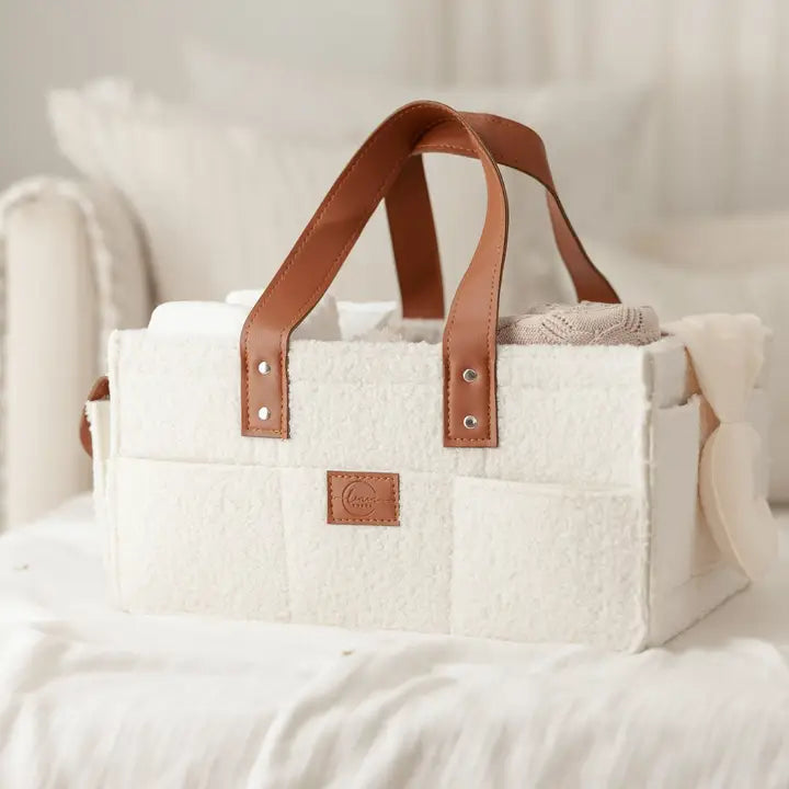 Linen Label Nappy Caddy Organiser - Cream