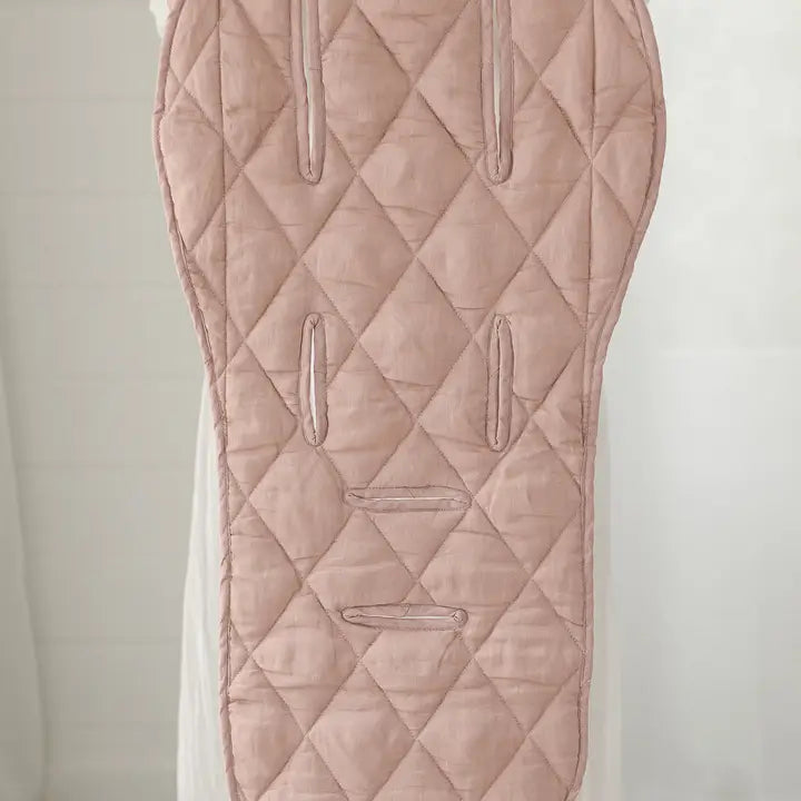 Linen Label Dusty Rose Linen Pram Stroller Liner Cushion Universal