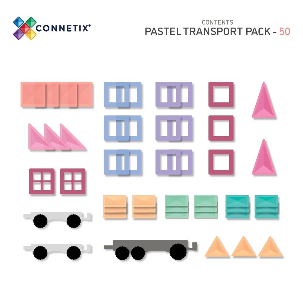 CONNETIX Magnetic Tiles 50 Pce Pastel Transport Pack