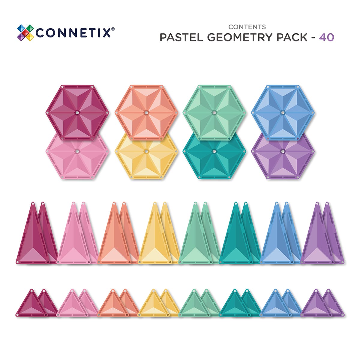 CONNETIX Magnetic Tiles 40 Pce Pastel Geometry Pack