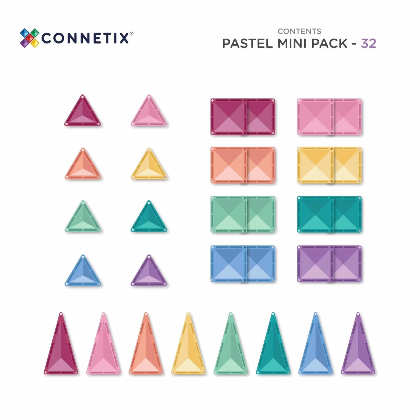 CONNETIX Magnetic Tiles 32 Pce Pastel Mini Pack