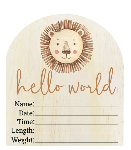 Timber Tinkers Hello World Lion Wooden Arch Birth Disc