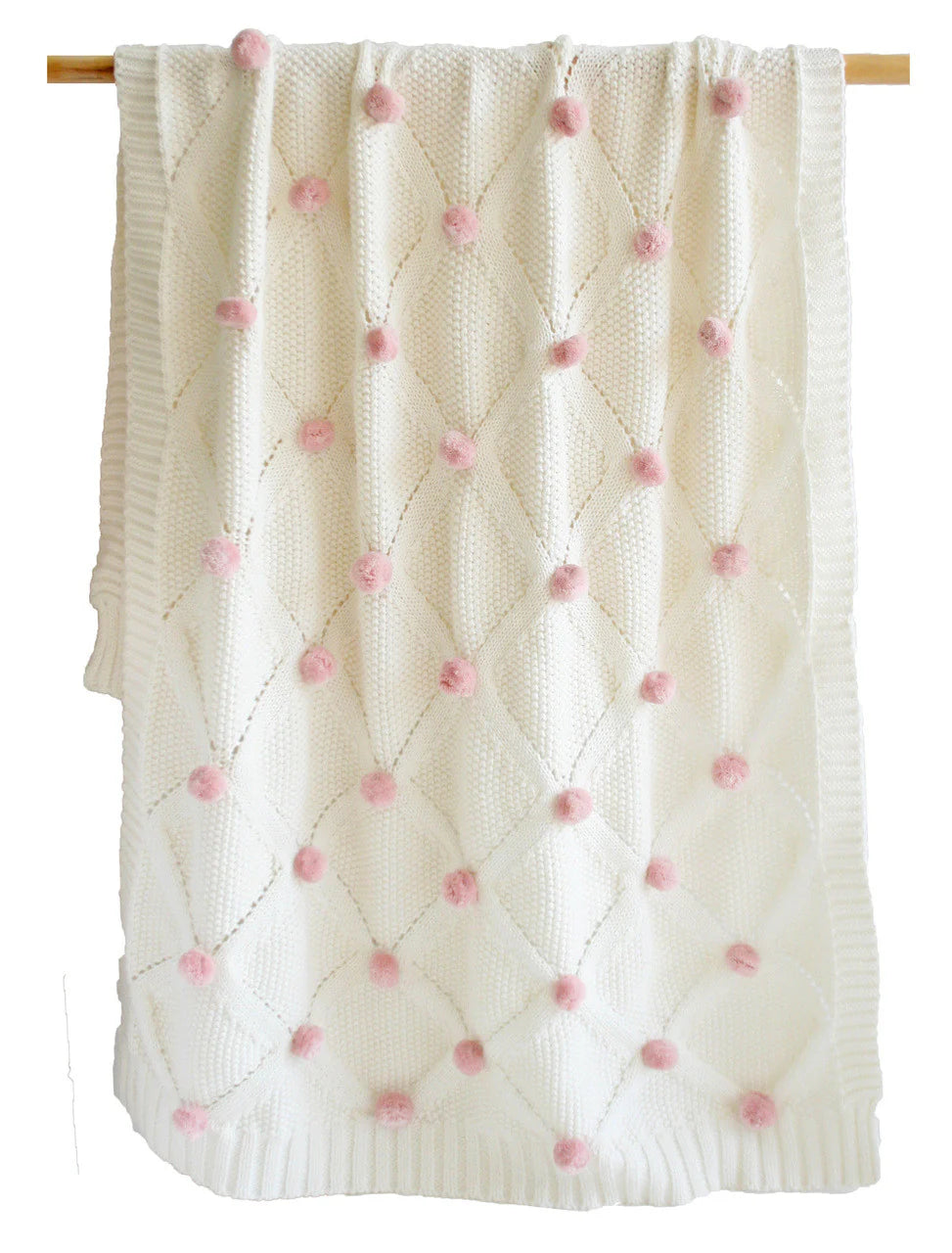 Alimrose Pom Pom Baby Blanket - Pink Ivory