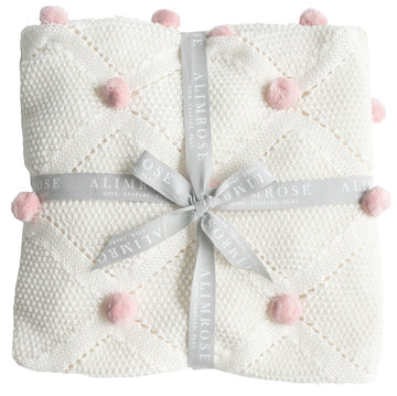 Alimrose Pom Pom Baby Blanket - Pink Ivory