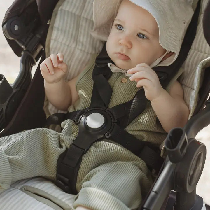 Linen Label Sage & Pinstripe French Linen Pram Liner Cushion