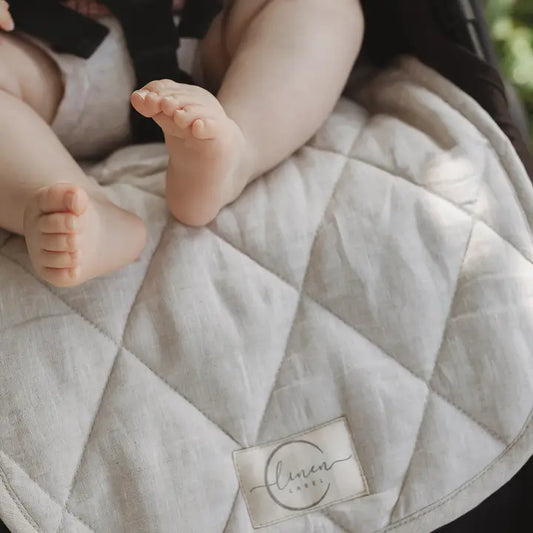 Linen Label Oatmeal & Gingham Pram Liner
