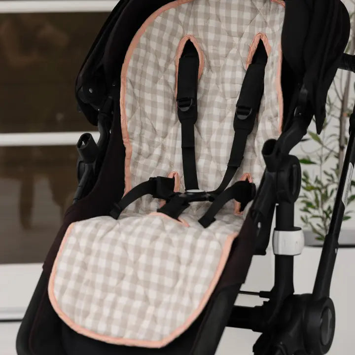 Linen Label Coral & Gingham - Pram Liner in Pure Linen