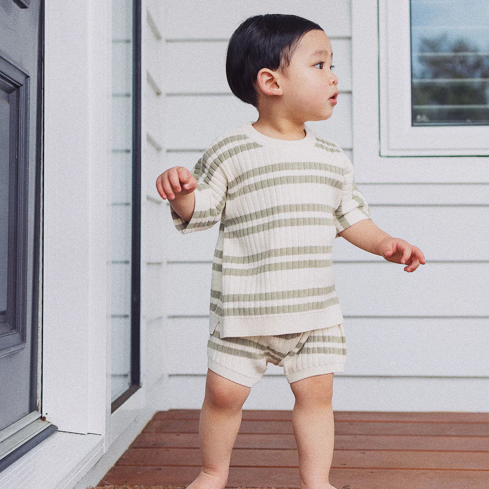 Kyndbaby Gots Slouchy Knit Rib Tee - Sage Stripe