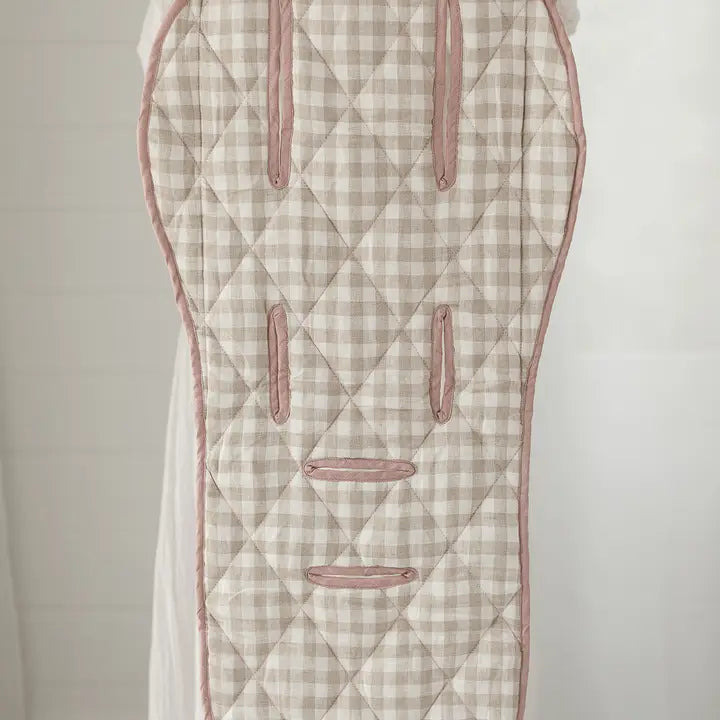 Linen Label Dusty Rose Linen Pram Stroller Liner Cushion Universal