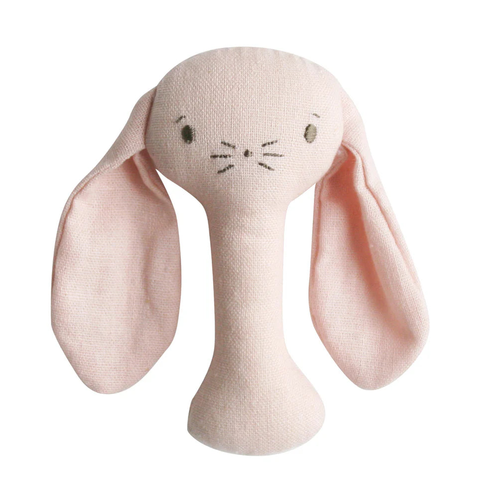 Happy Rabbit Stick Alimrose Bobby Bunny Stick Rattle - Pink Linen – Little Palm Prints